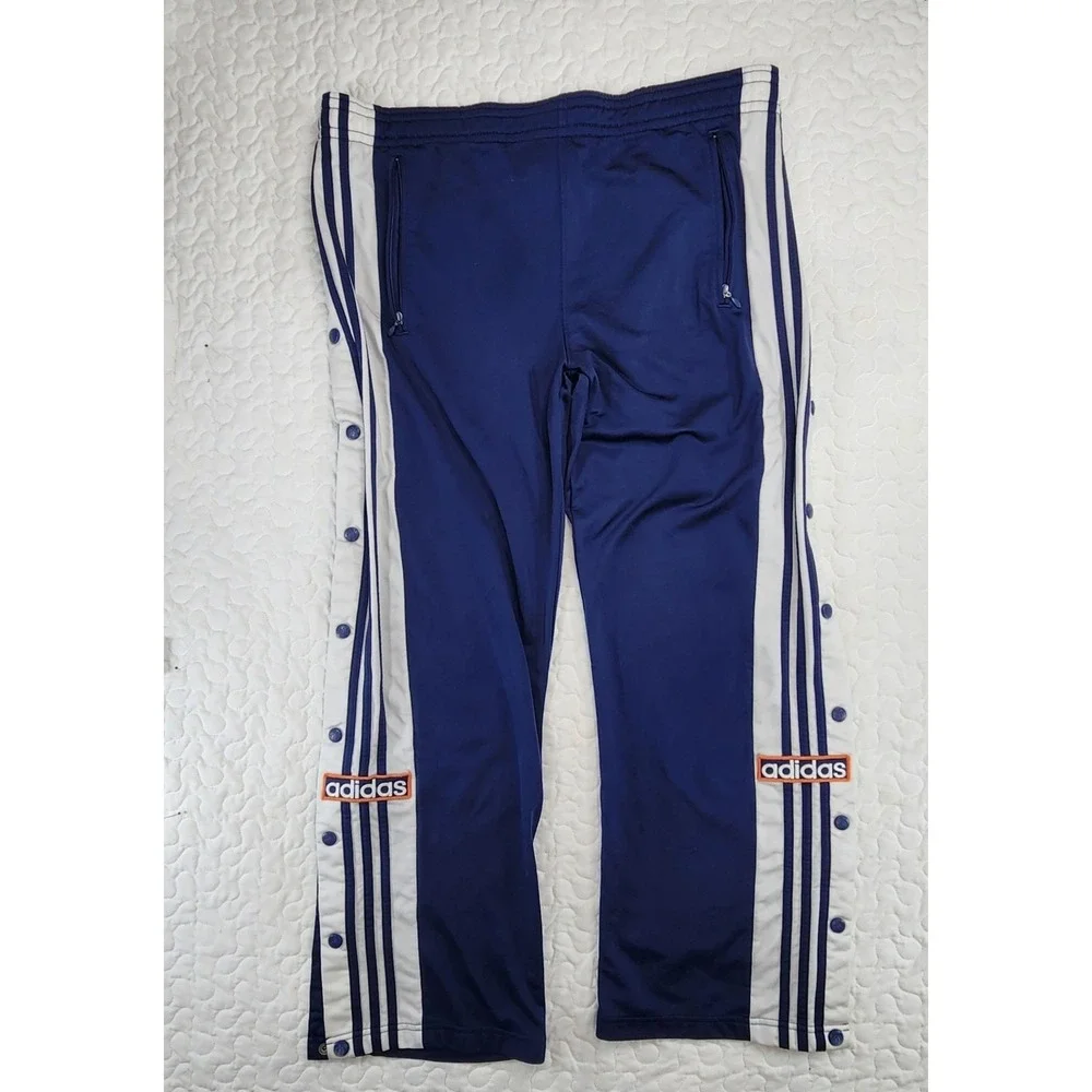 RARE LOGO Adidas Vtg Full Snap Tear Away Track Sweat Pants Blue 3 Stripes 36 37